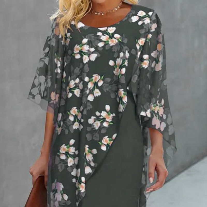 Amanda™ – Vestido com Sobreposição Floral